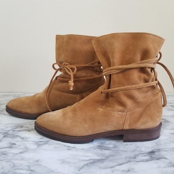 Joan & David Shoes - JOAN&DAVID cognac suede wrap tie around booties